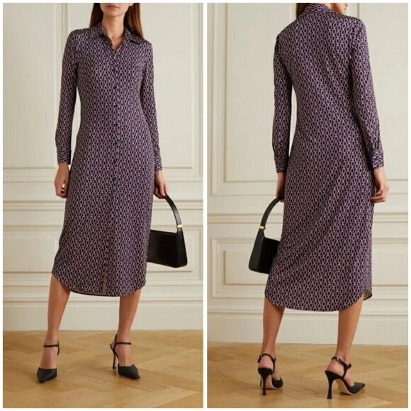 💕L'AGENCE💕 Raelynn Dress ~ Dark Dusty Pink & Midnight Tone Chain Print Medium - Picture 5 of 16